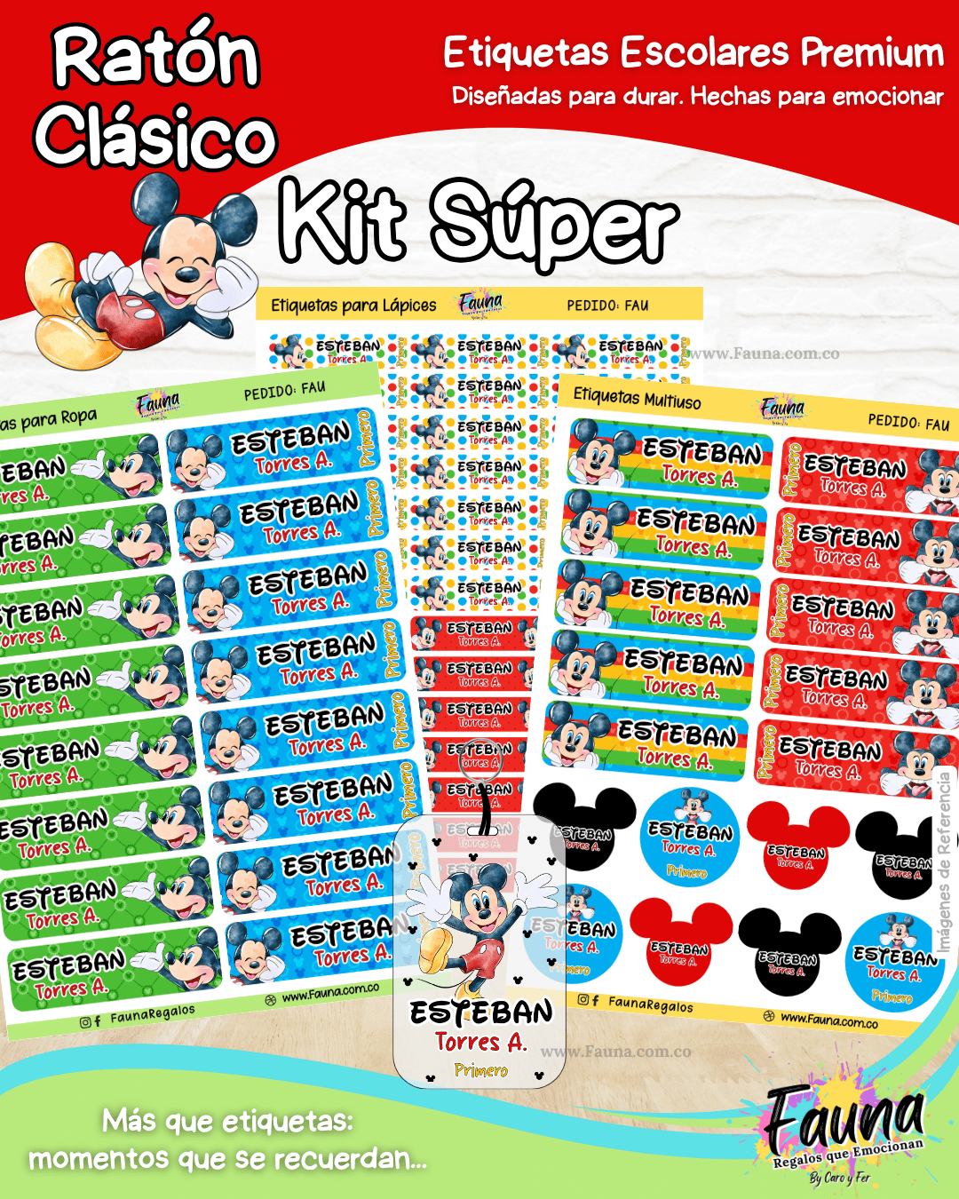 Ratón Clásico 🐭 - Etiquetas Escolares Premium Personalizadas