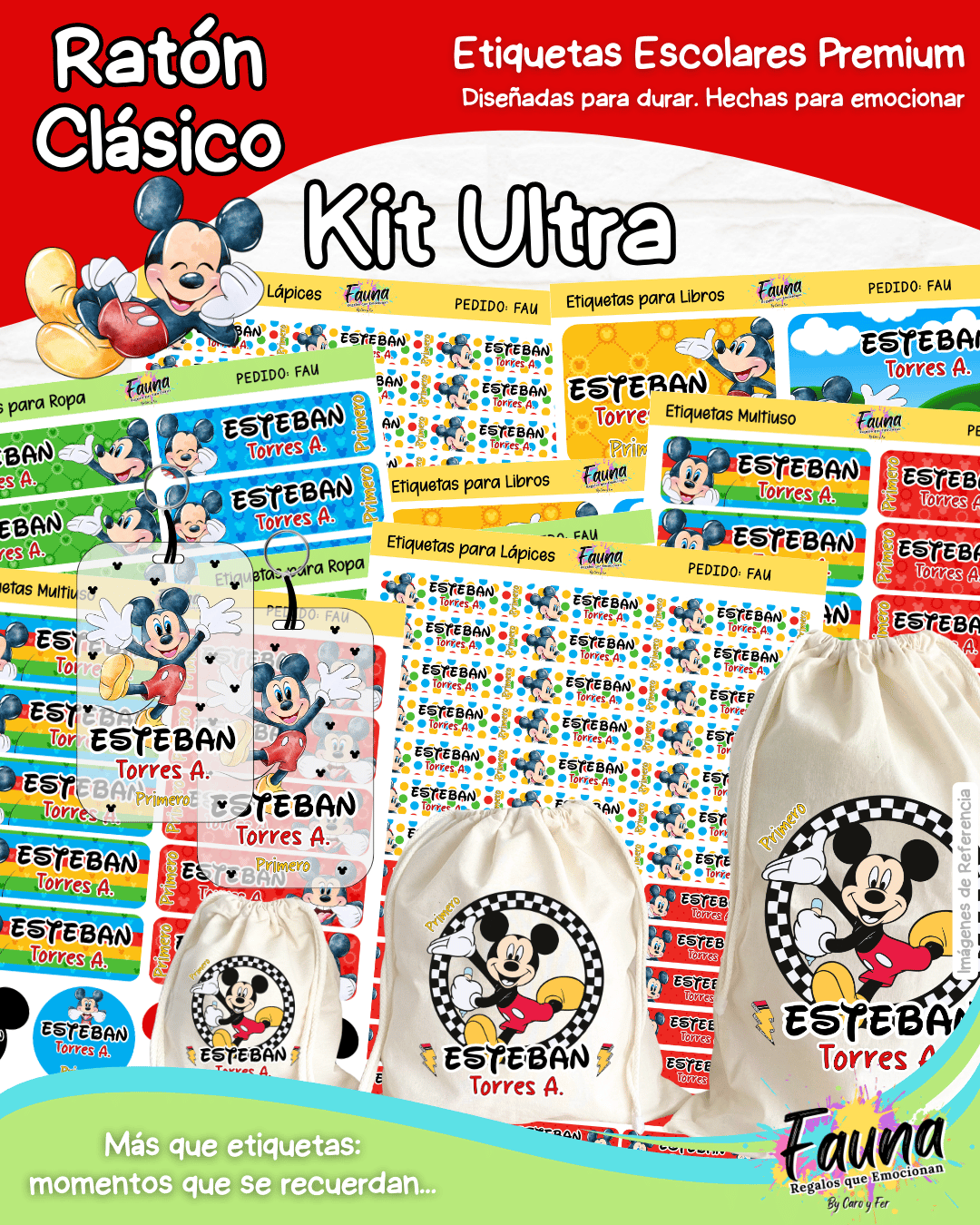 Ratón Clásico 🐭 - Etiquetas Escolares Premium Personalizadas