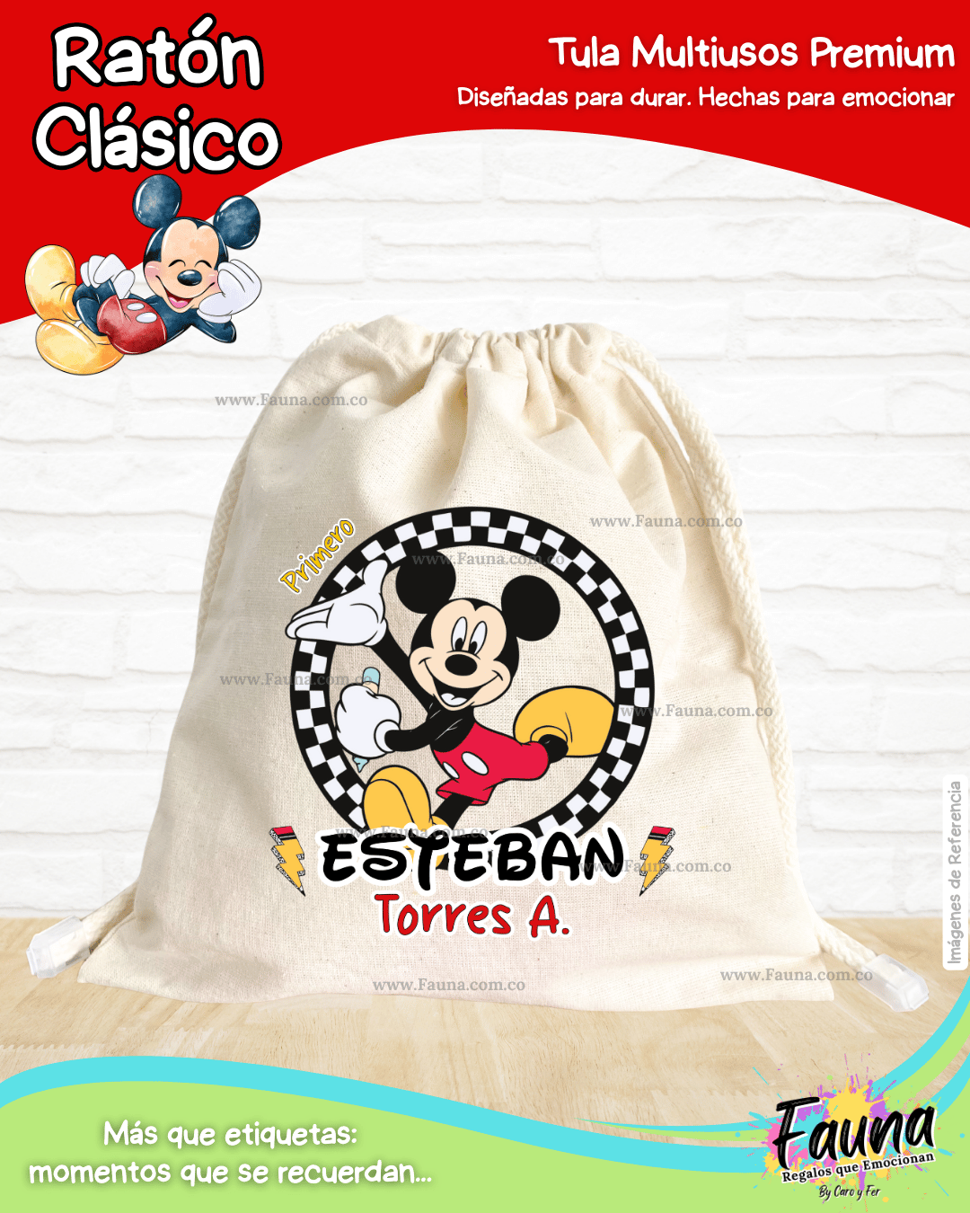 Ratón Clásico 🐭 - Tula personalizada para niños – multiusos con nombre