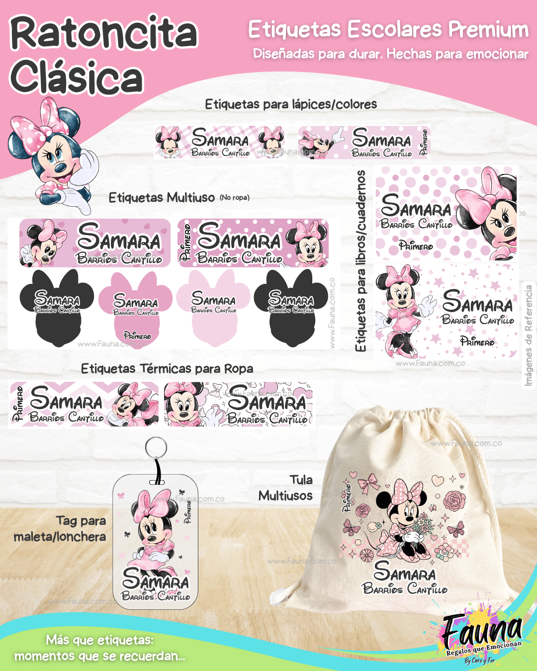 Ratoncita Clásica 🎀 - Etiquetas Escolares Premium Personalizadas