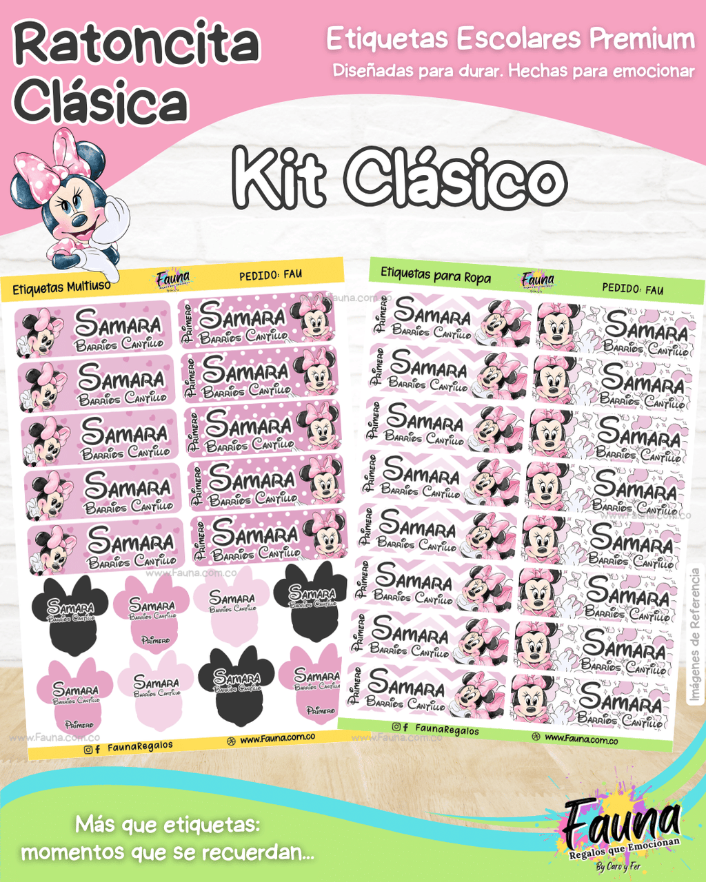 Ratoncita Clásica 🎀 - Etiquetas Escolares Premium Personalizadas