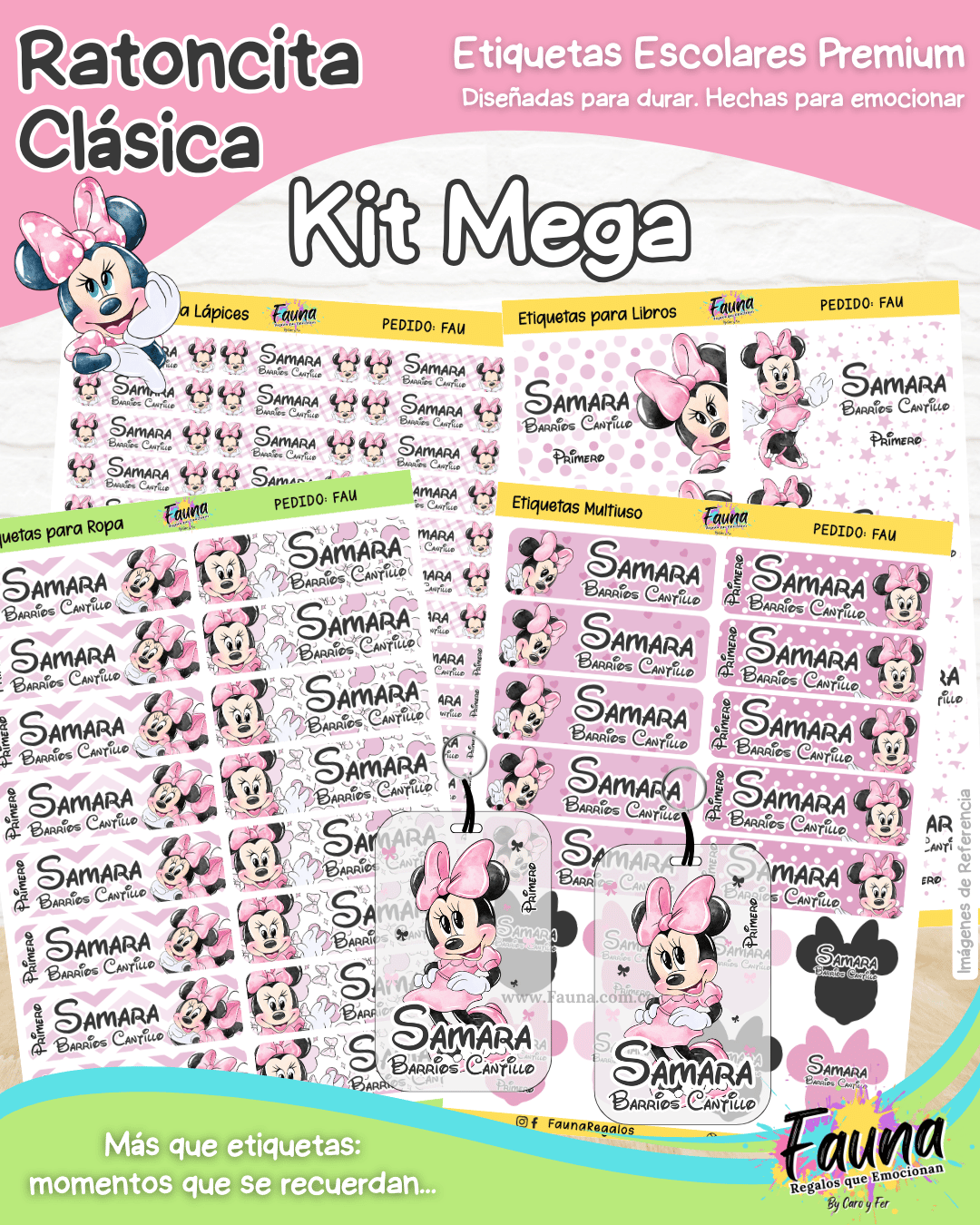 Ratoncita Clásica 🎀 - Etiquetas Escolares Premium Personalizadas