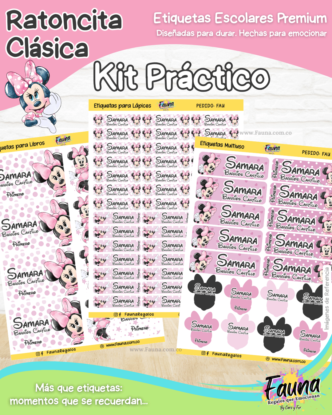 Ratoncita Clásica 🎀 - Etiquetas Escolares Premium Personalizadas