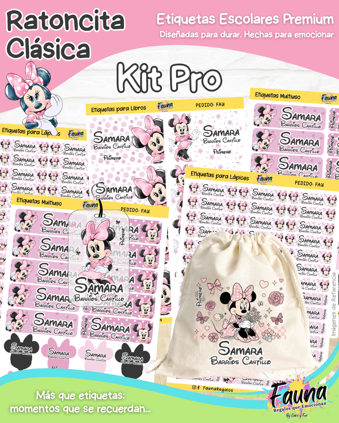 Ratoncita Clásica 🎀 - Etiquetas Escolares Premium Personalizadas