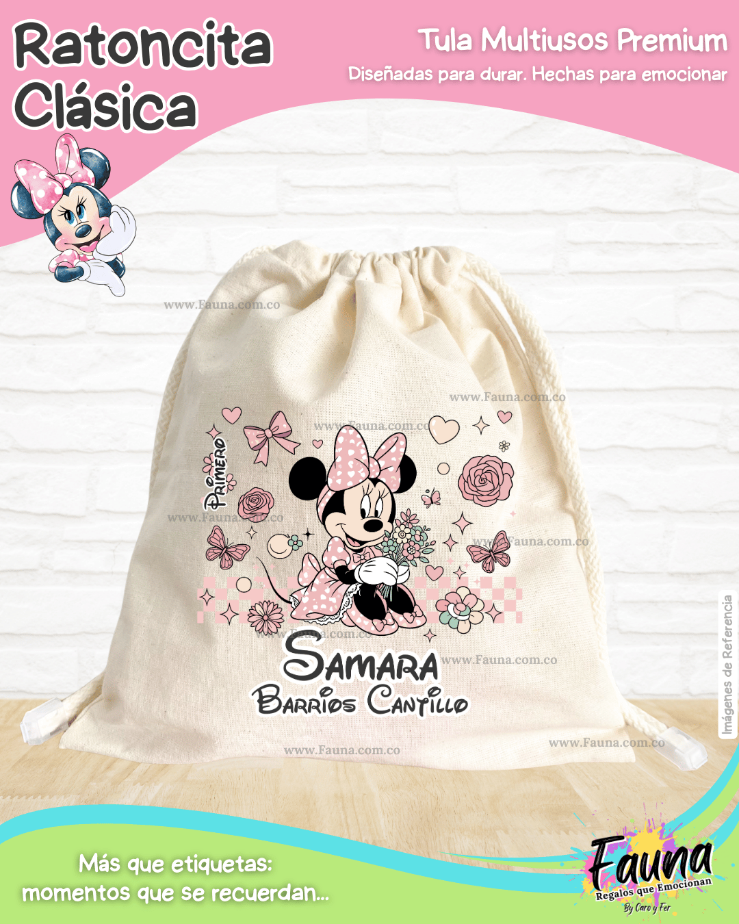 Ratoncita Clásica 🎀 - Tula personalizada para niña – multiusos con nombre