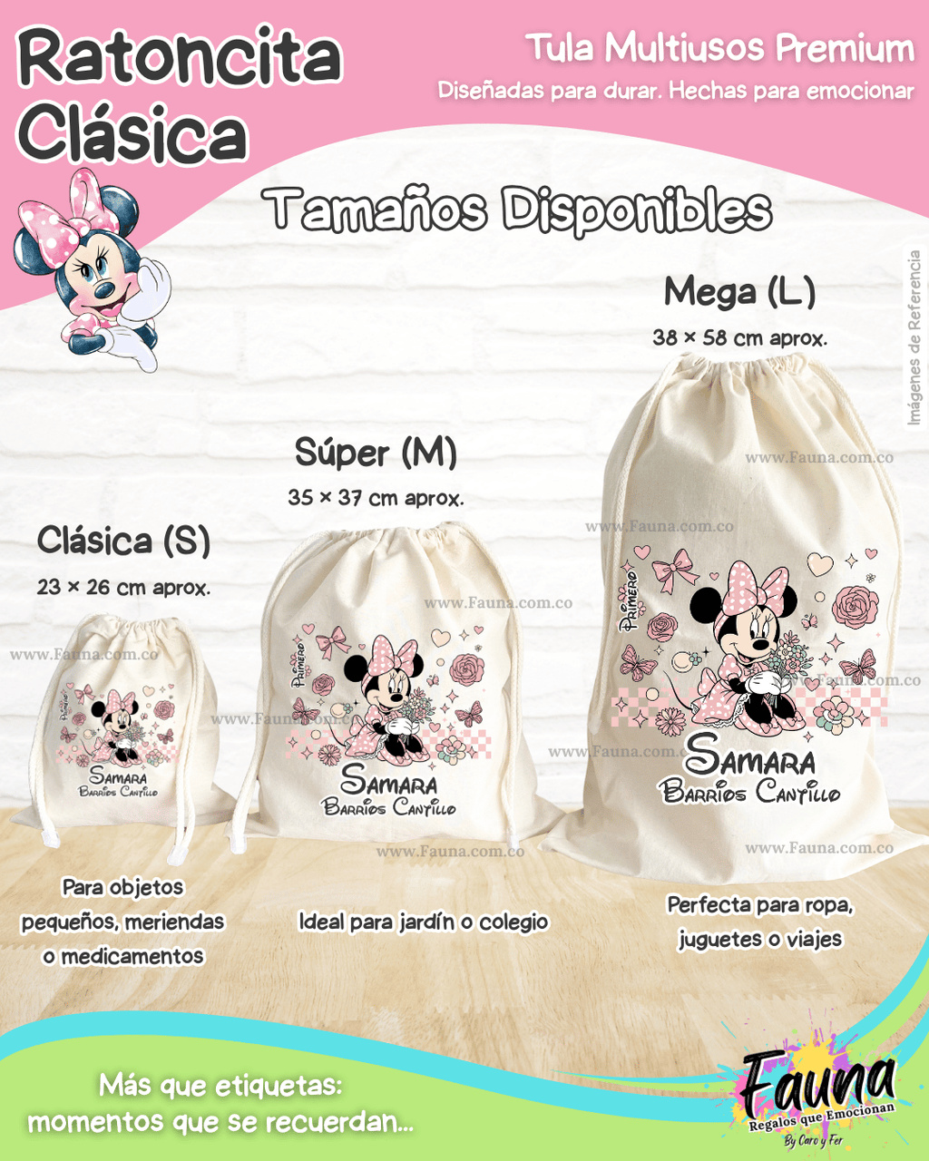Ratoncita Clásica 🎀 - Tula personalizada para niña – multiusos con nombre