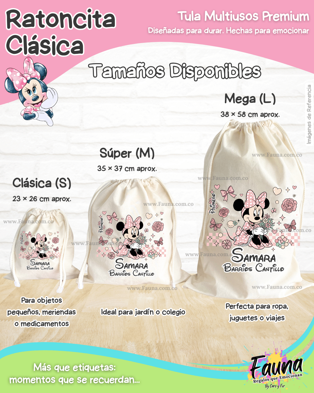 Ratoncita Clásica 🎀 - Tula personalizada para niña – multiusos con nombre