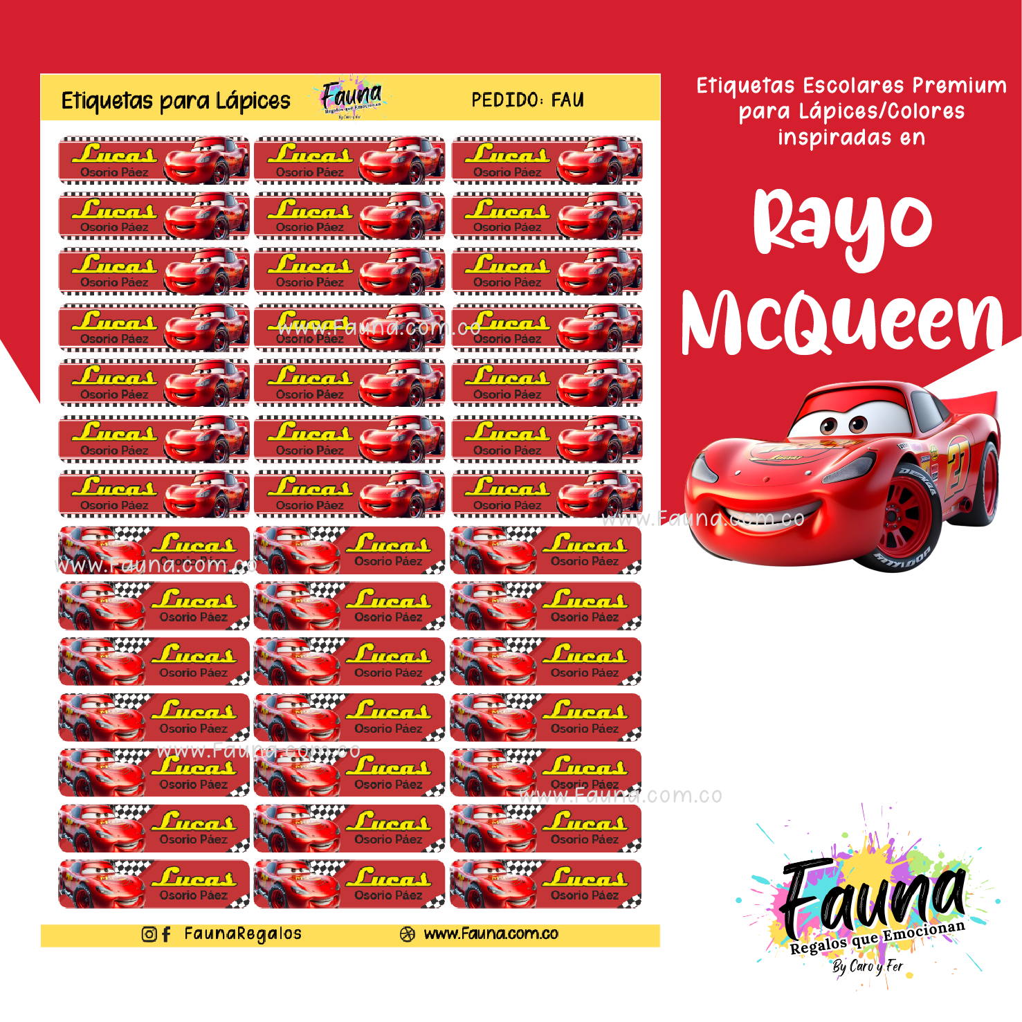 Rayo McQueen ⚡ - Etiquetas Escolares Premium Personalizadas