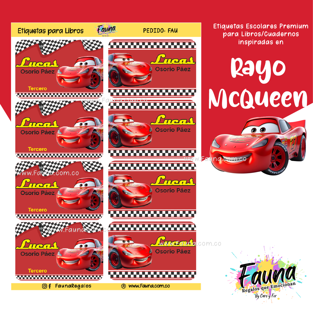 Rayo McQueen ⚡ - Etiquetas Escolares Premium Personalizadas