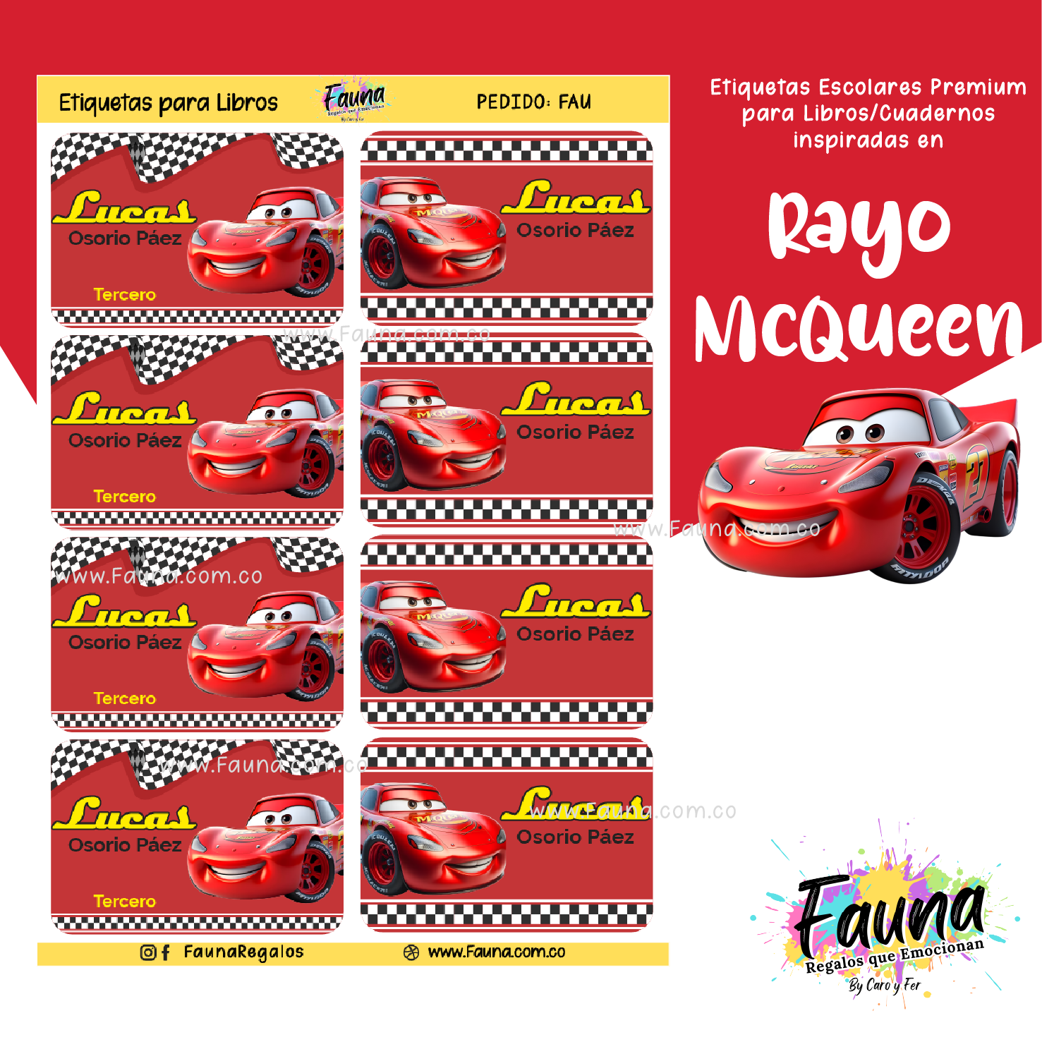 Rayo McQueen ⚡ - Etiquetas Escolares Premium Personalizadas