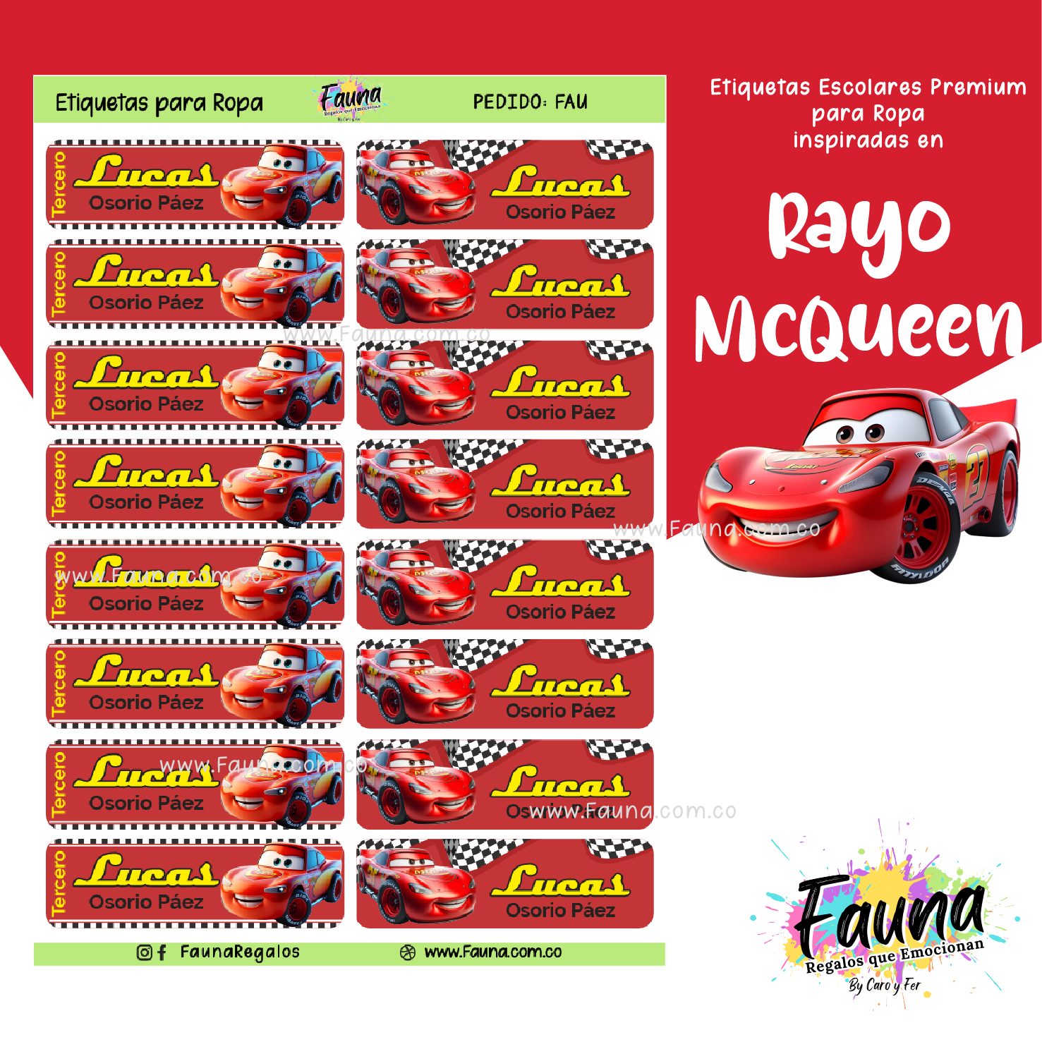 Rayo McQueen ⚡ - Etiquetas Escolares Premium Personalizadas
