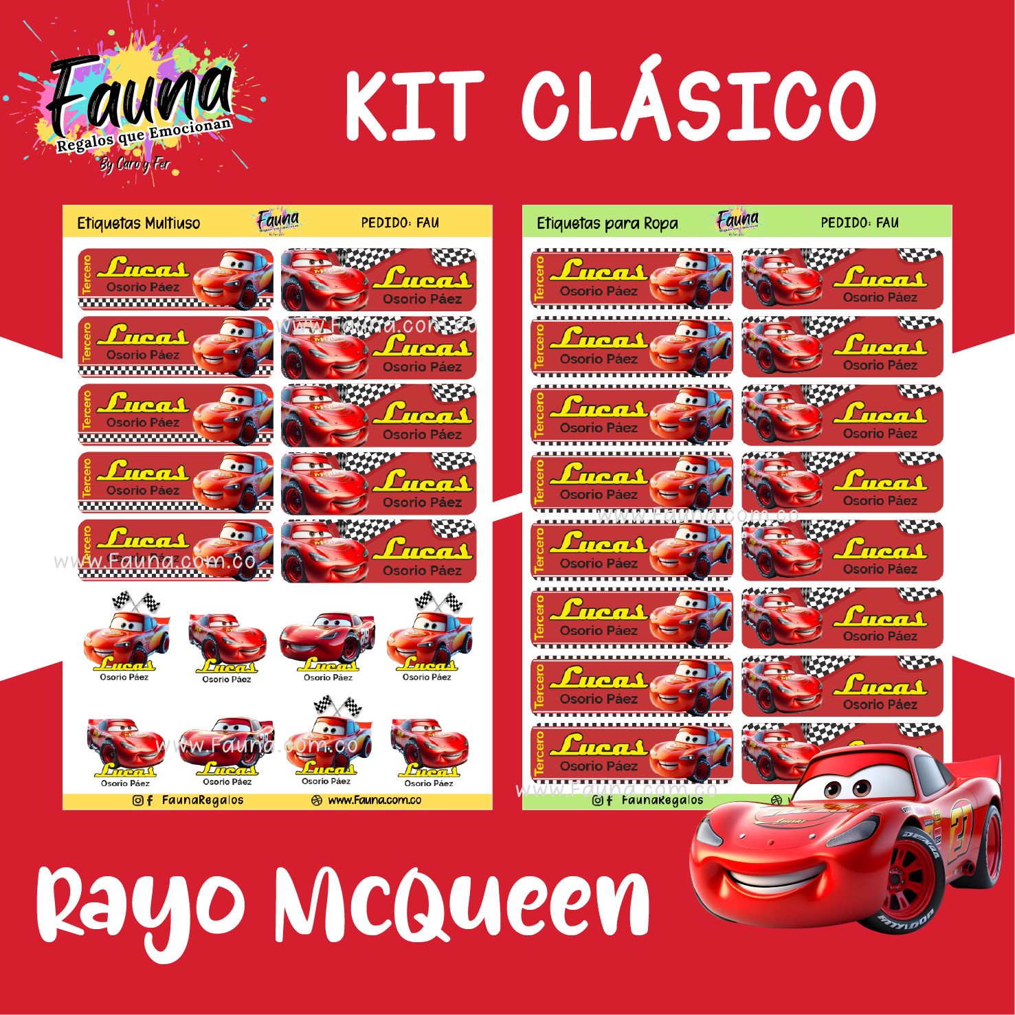 Rayo McQueen ⚡ - Etiquetas Escolares Premium Personalizadas