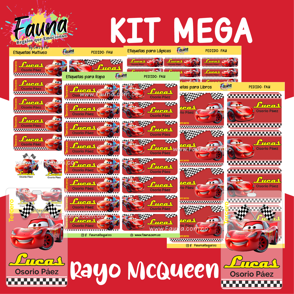 Rayo McQueen ⚡ - Etiquetas Escolares Premium Personalizadas