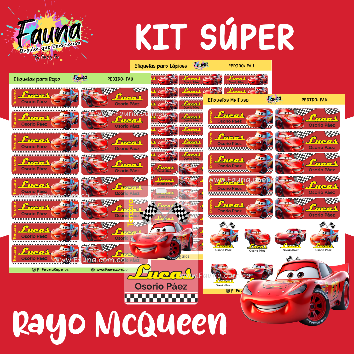 Rayo McQueen ⚡ - Etiquetas Escolares Premium Personalizadas