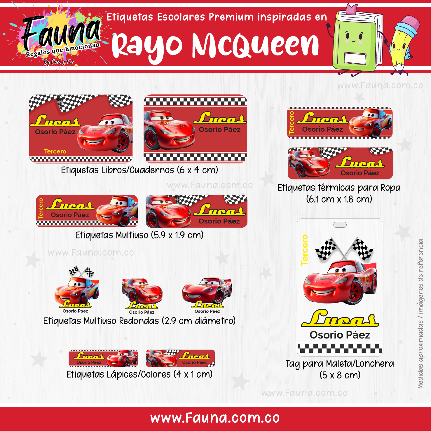 Rayo McQueen ⚡ - Etiquetas Escolares Premium Personalizadas