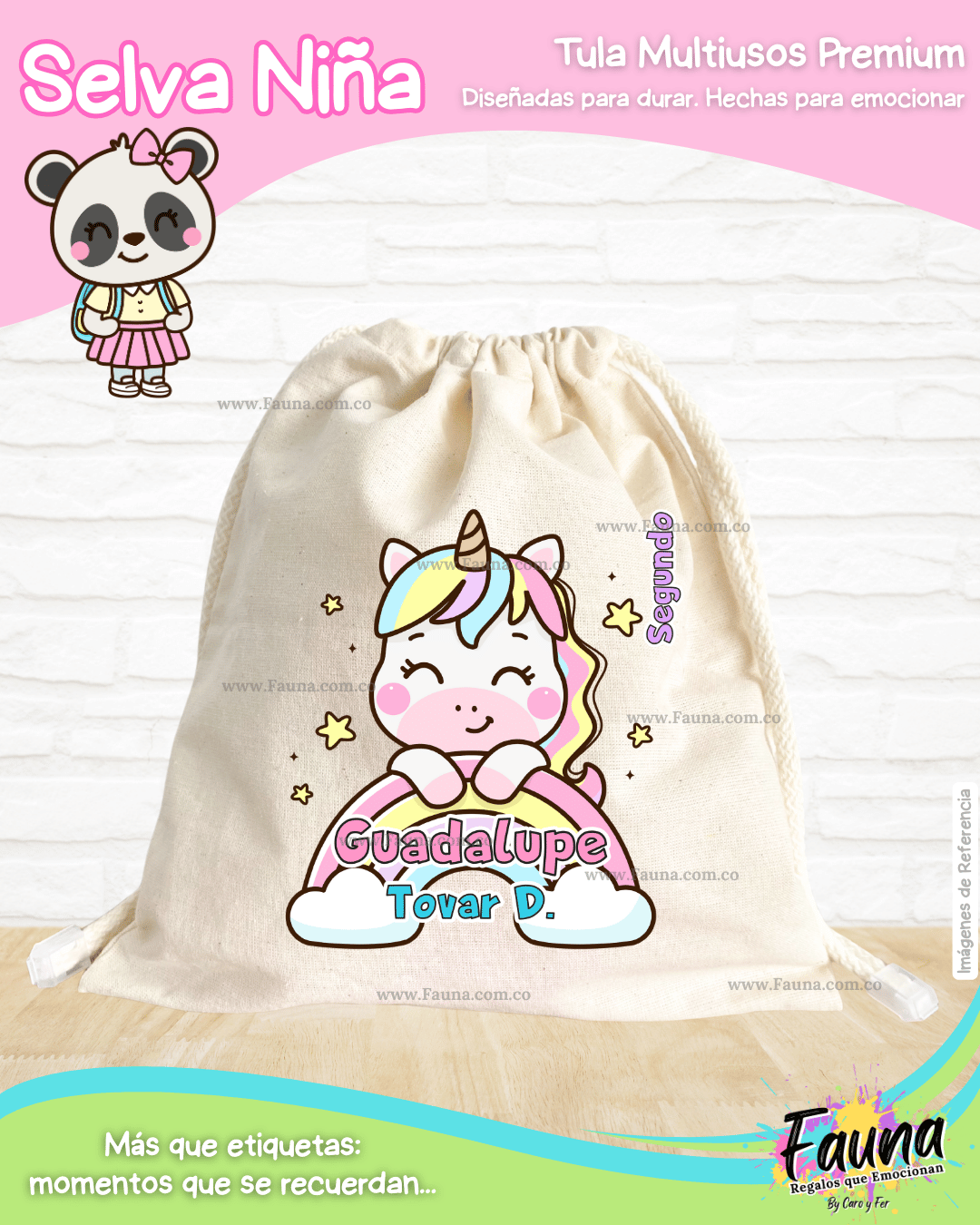 Selva Niña 🌴 - Tula personalizada para niña – multiusos con nombre