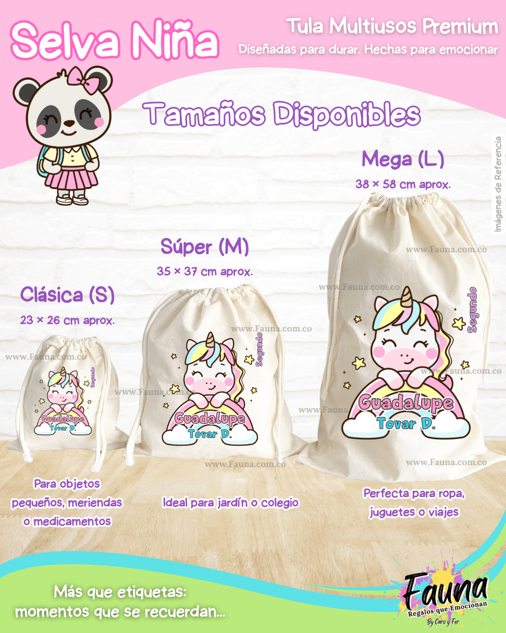 Selva Niña 🌴 - Tula personalizada para niña – multiusos con nombre