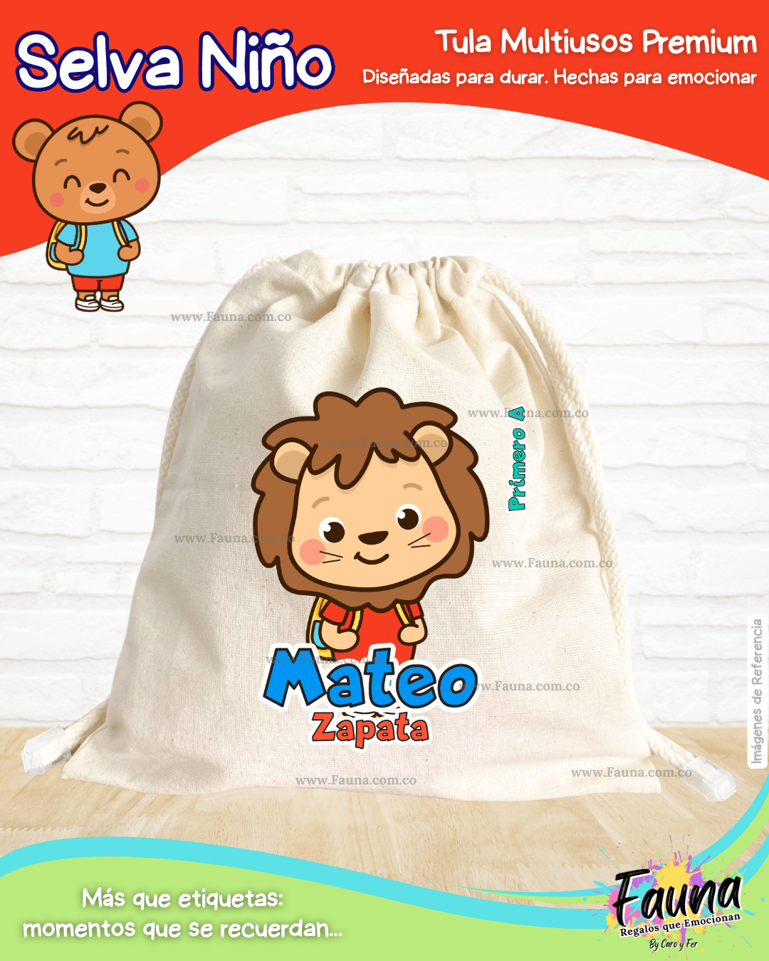 Selva Niño 🦁 - Tula personalizada para niño – multiusos con nombre