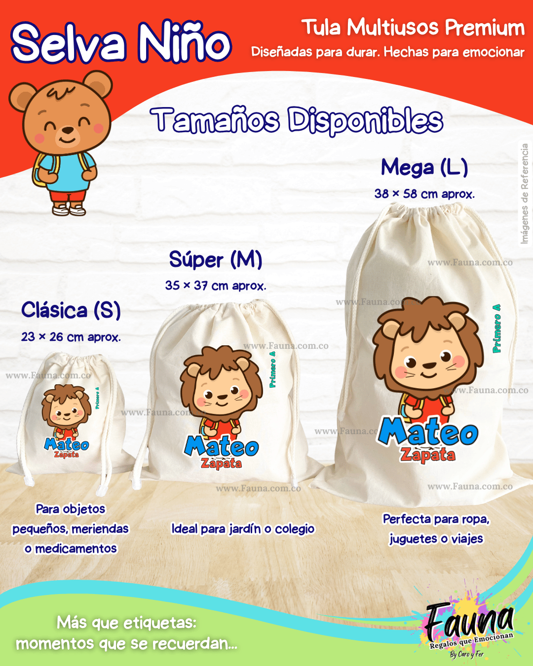 Selva Niño 🦁 - Tula personalizada para niño – multiusos con nombre
