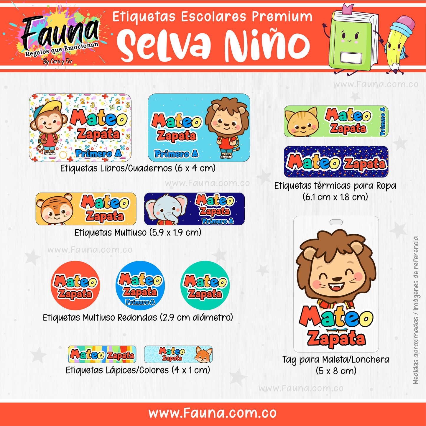 Etiquetas Escolares Premium Personalizadas – Selva Niño 🦁 - Fauna Regalos que emocionan