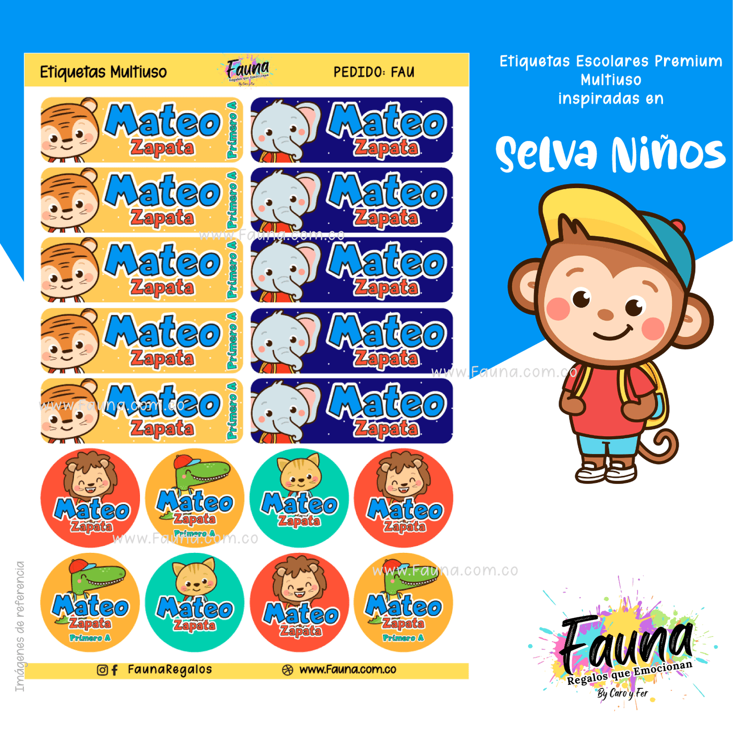 Etiquetas Escolares Premium Personalizadas – Selva Niño 🦁
