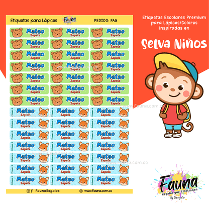 Etiquetas Escolares Premium Personalizadas – Selva Niño 🦁