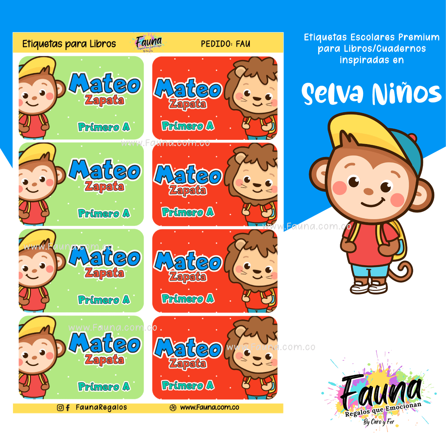 Etiquetas Escolares Premium Personalizadas – Selva Niño 🦁