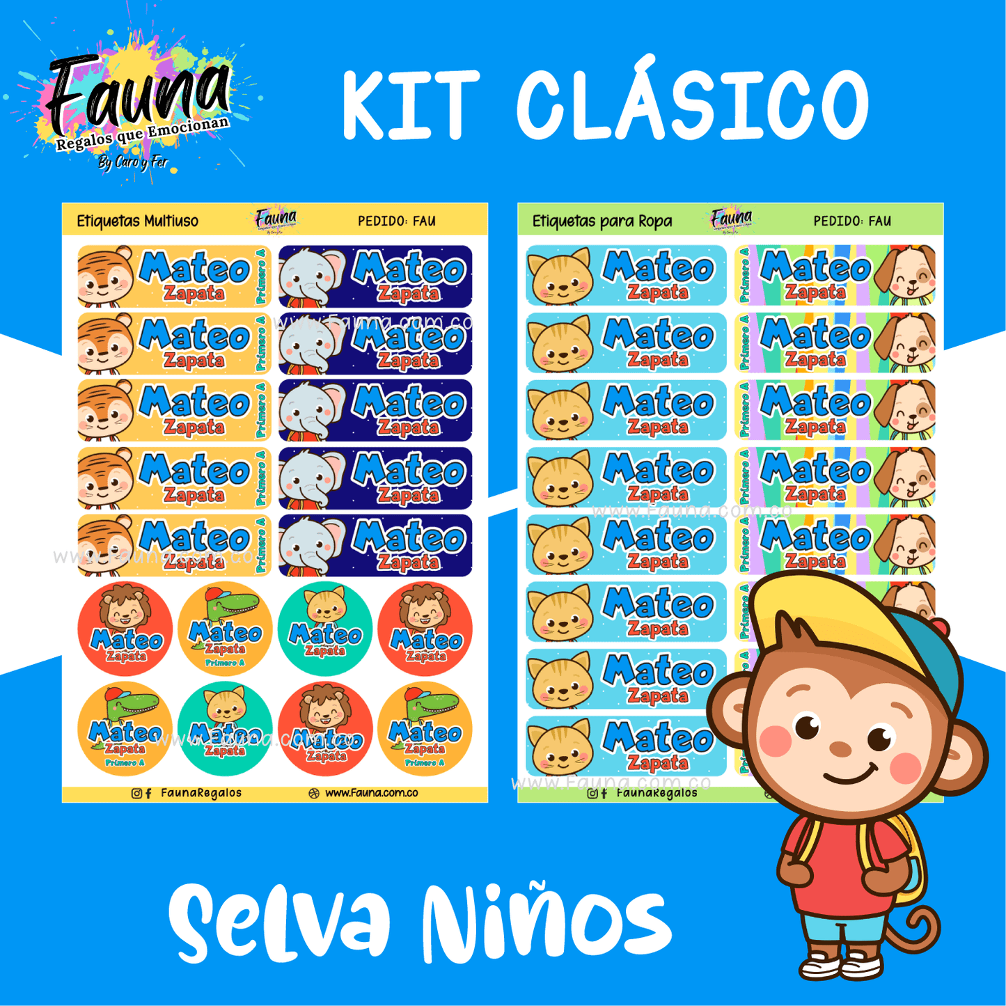 Etiquetas Escolares Premium Personalizadas – Selva Niño 🦁