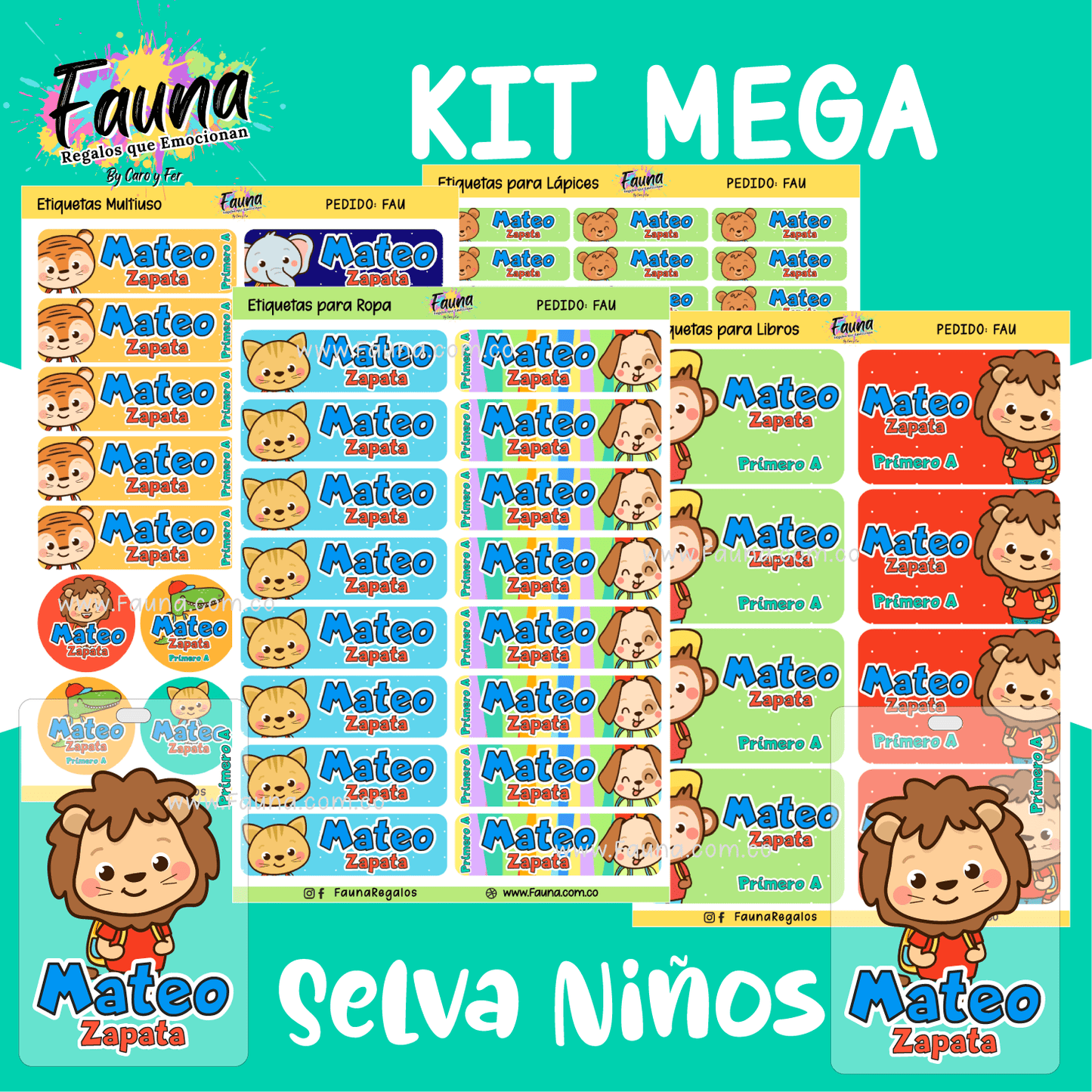 Etiquetas Escolares Premium Personalizadas – Selva Niño 🦁