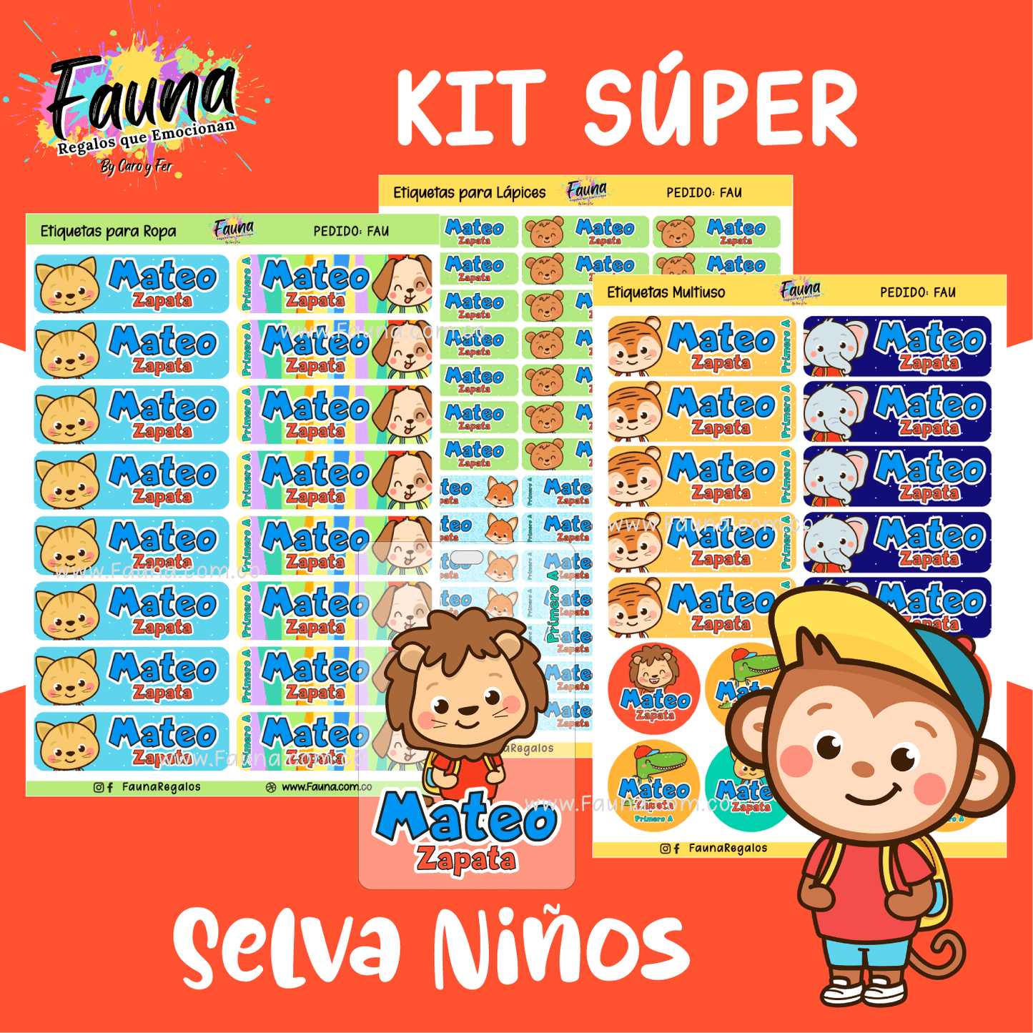 Etiquetas Escolares Premium Personalizadas – Selva Niño 🦁