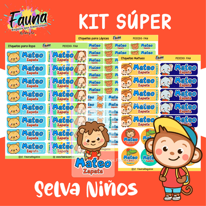 Etiquetas Escolares Premium Personalizadas – Selva Niño 🦁