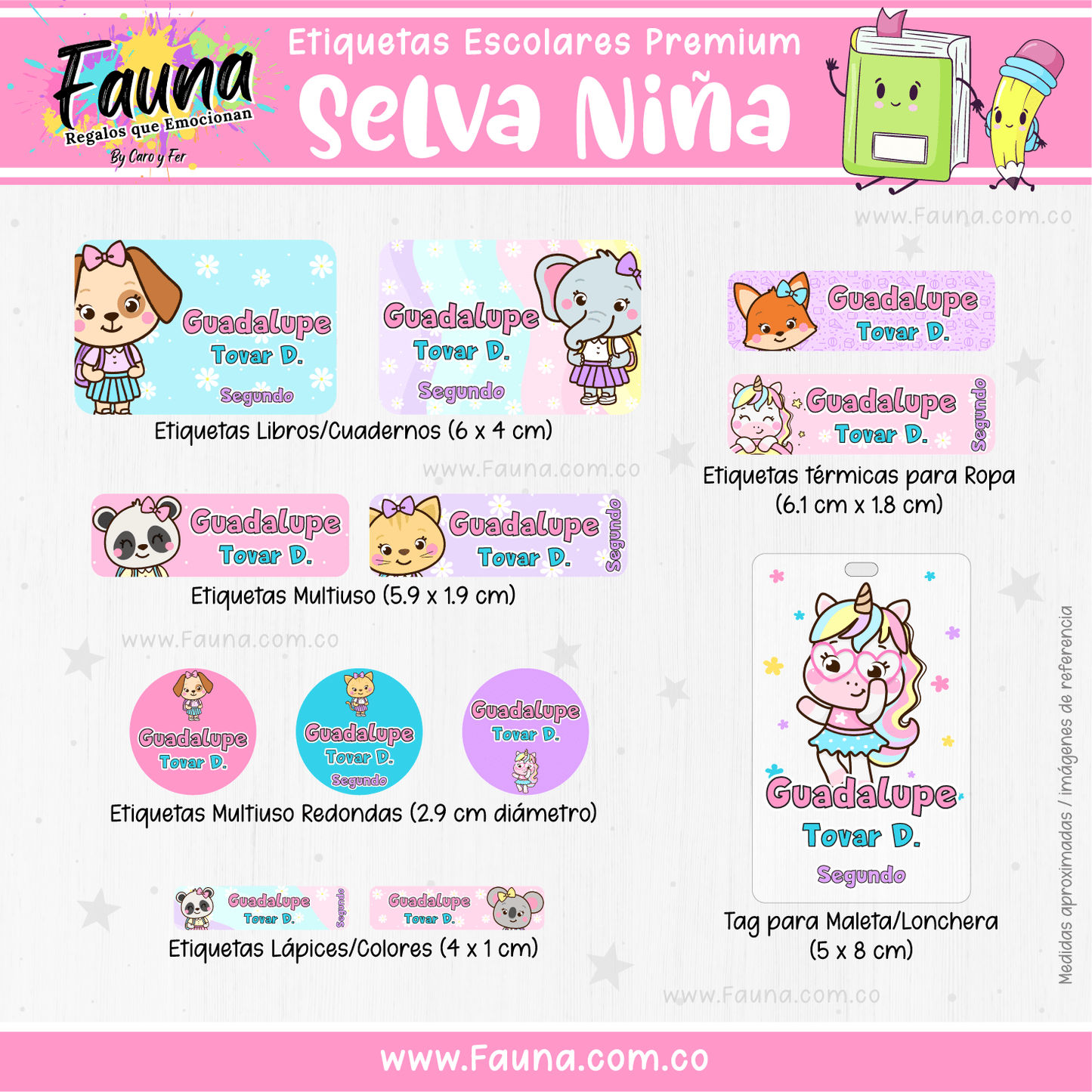 Etiquetas Escolares Premium Personalizadas – Selva Niña 🌴