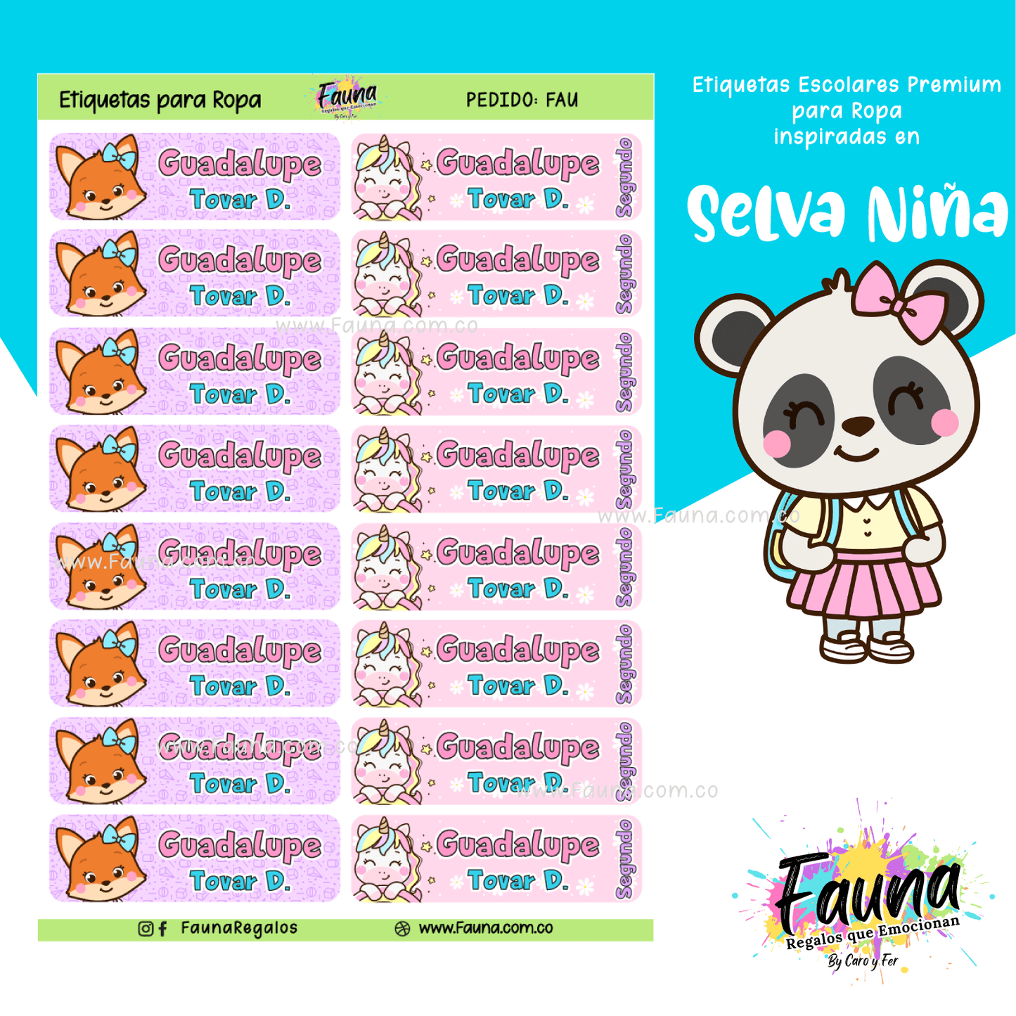 Etiquetas Escolares Premium Personalizadas – Selva Niña 🌴