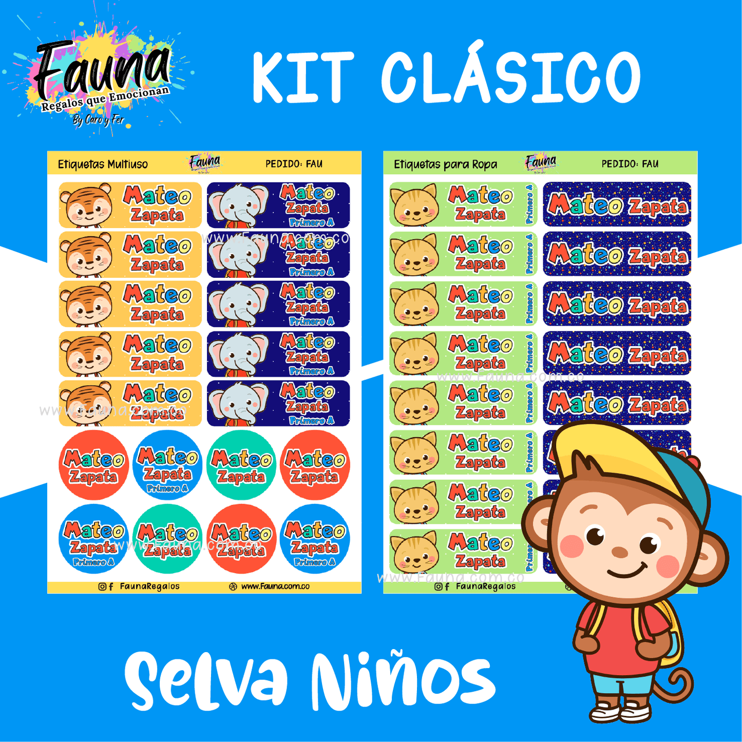 Etiquetas Escolares Premium Personalizadas – Selva Niño 🦁