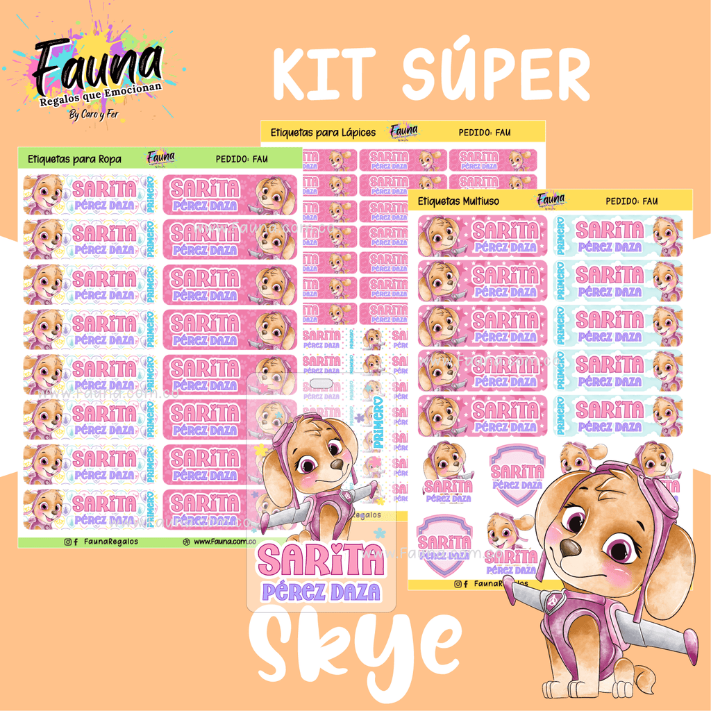 Patrulla Canina - Skye 💗 - Etiquetas Escolares Premium Personalizadas