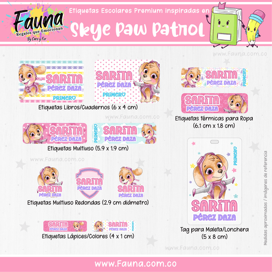 Etiquetas Escolares Premium Personalizadas – Skye de la Patrulla Canina 🐾💗