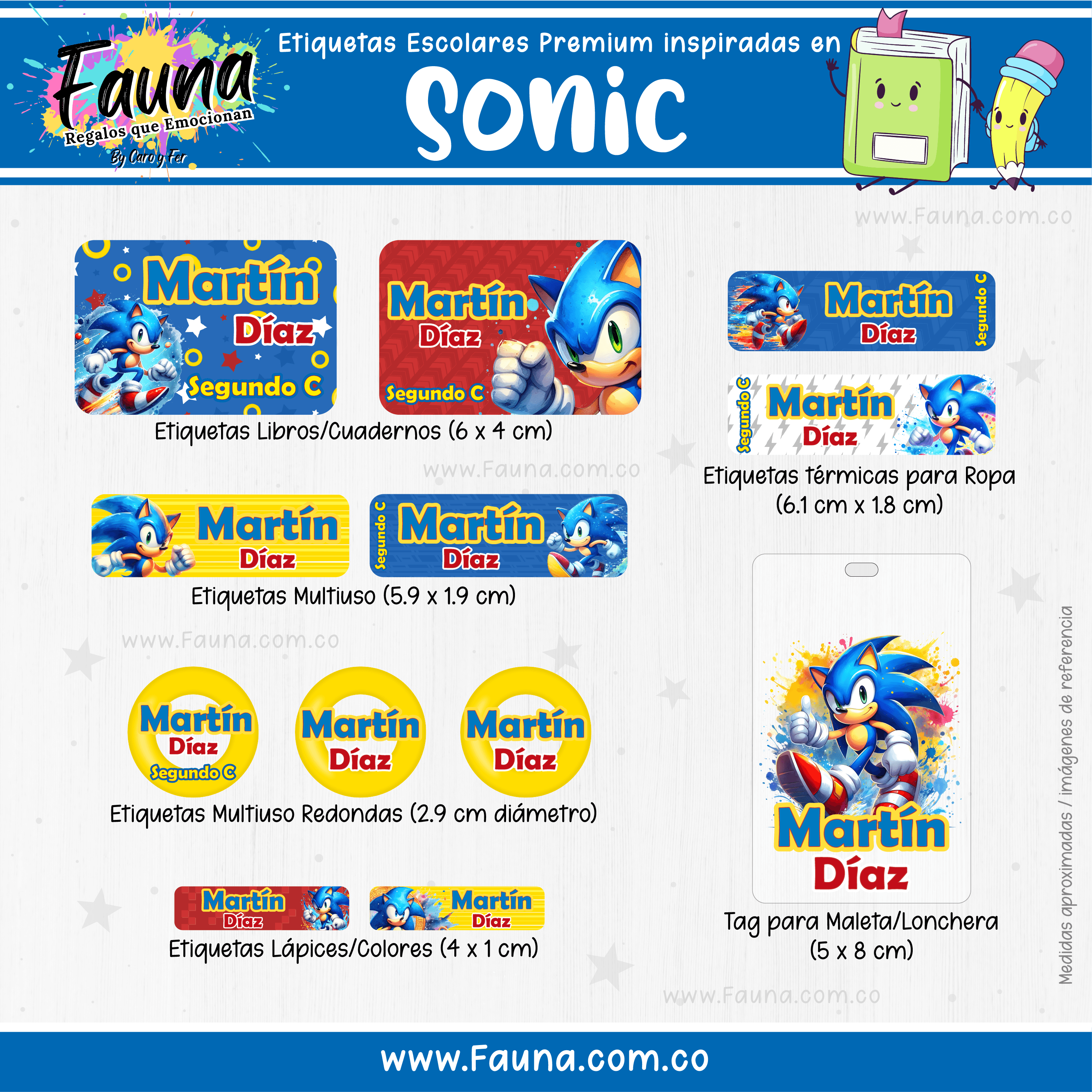 Etiquetas Escolares Premium Personalizadas – inspiradas en Sonic 🌀🐾 - Fauna Regalos que emocionan