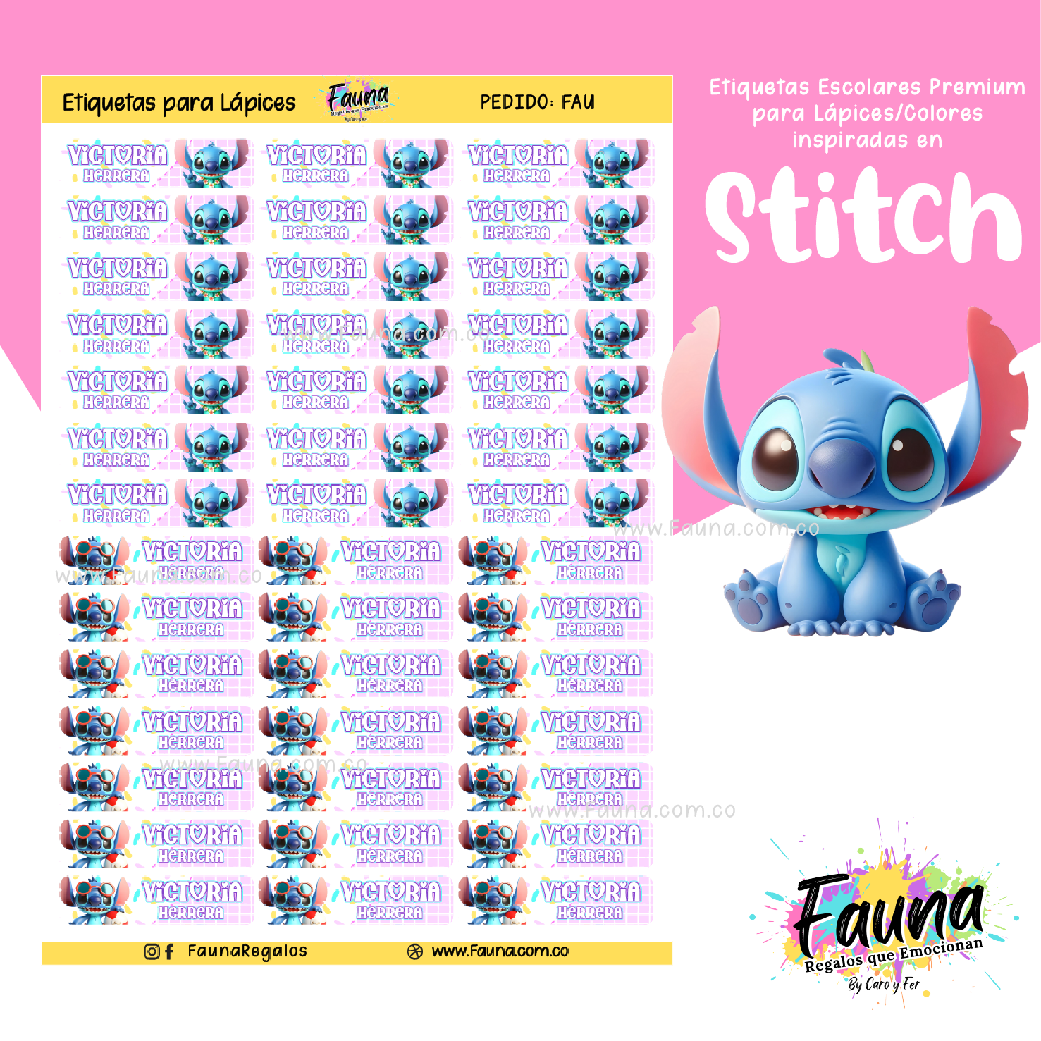 Stitch Rosa 🏝️ - Etiquetas Escolares Premium Personalizadas