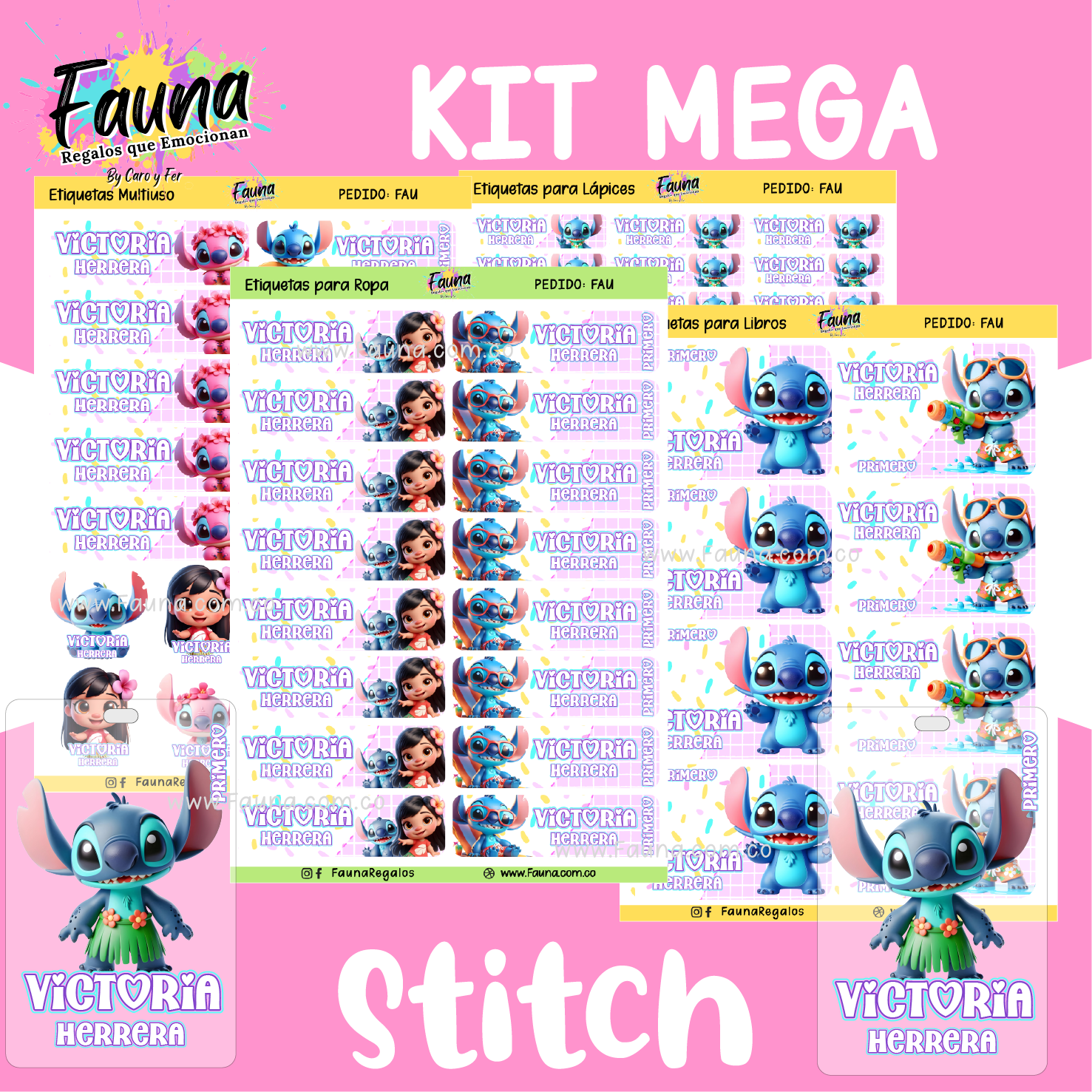 Stitch Rosa 🏝️ - Etiquetas Escolares Premium Personalizadas
