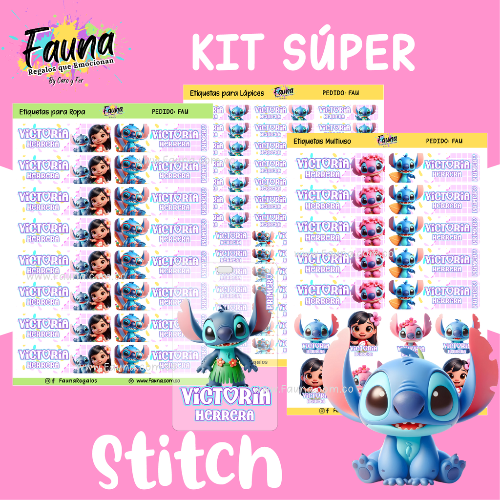 Stitch Rosa 🏝️ - Etiquetas Escolares Premium Personalizadas