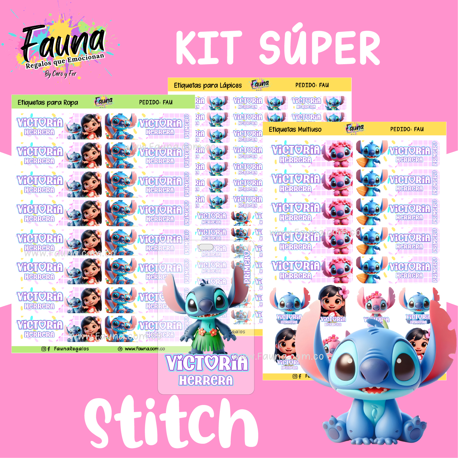 Stitch Rosa 🏝️ - Etiquetas Escolares Premium Personalizadas