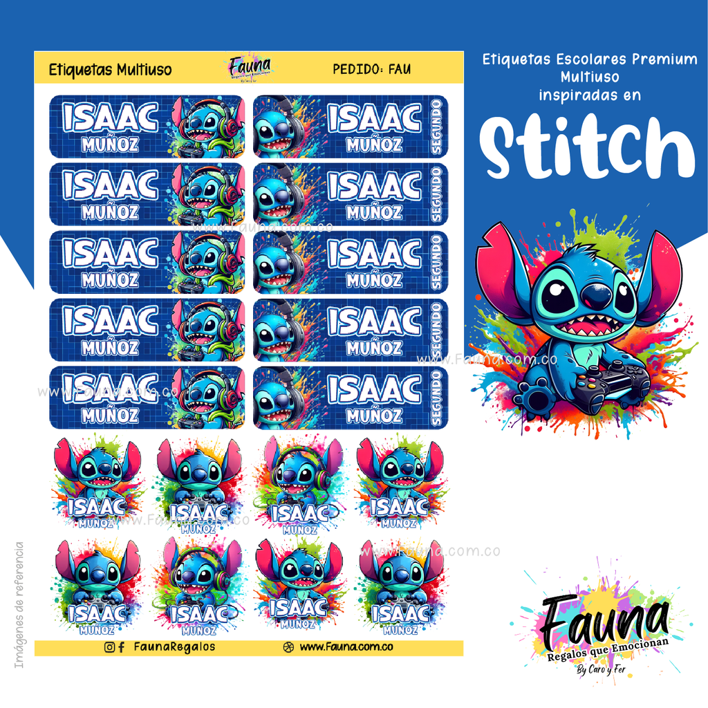 Stitch Azul 💙 - Etiquetas Escolares Premium Personalizadas