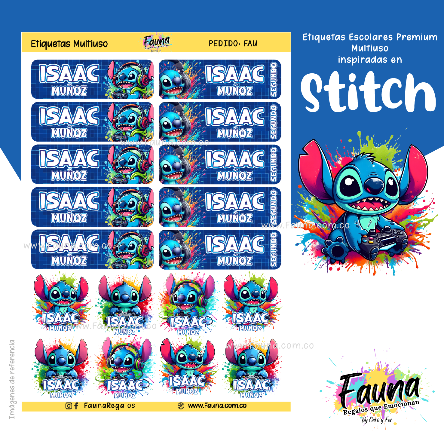 Stitch Azul 💙 - Etiquetas Escolares Premium Personalizadas