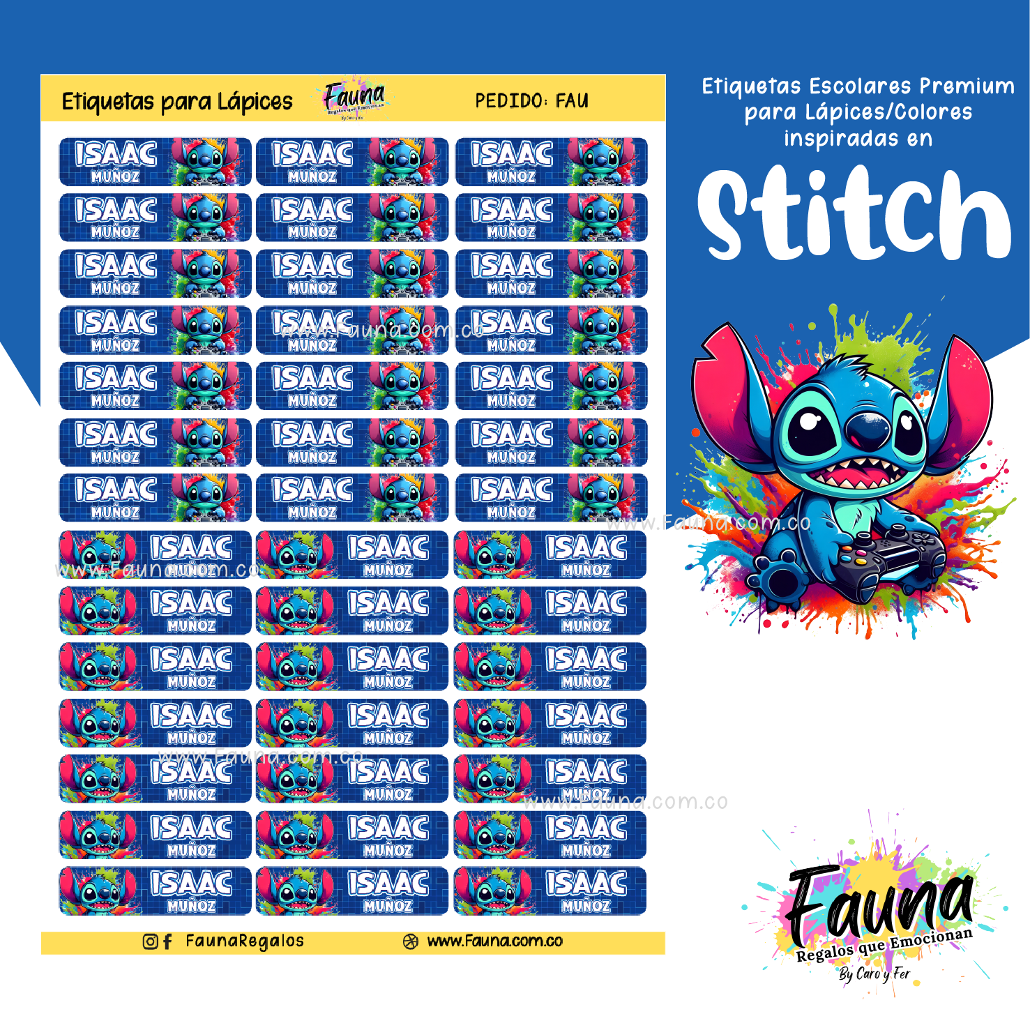 Stitch Azul 💙 - Etiquetas Escolares Premium Personalizadas