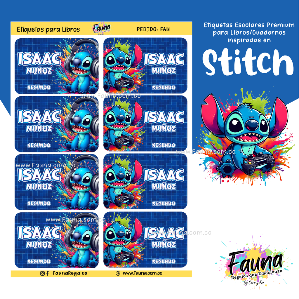 Stitch Azul 💙 - Etiquetas Escolares Premium Personalizadas