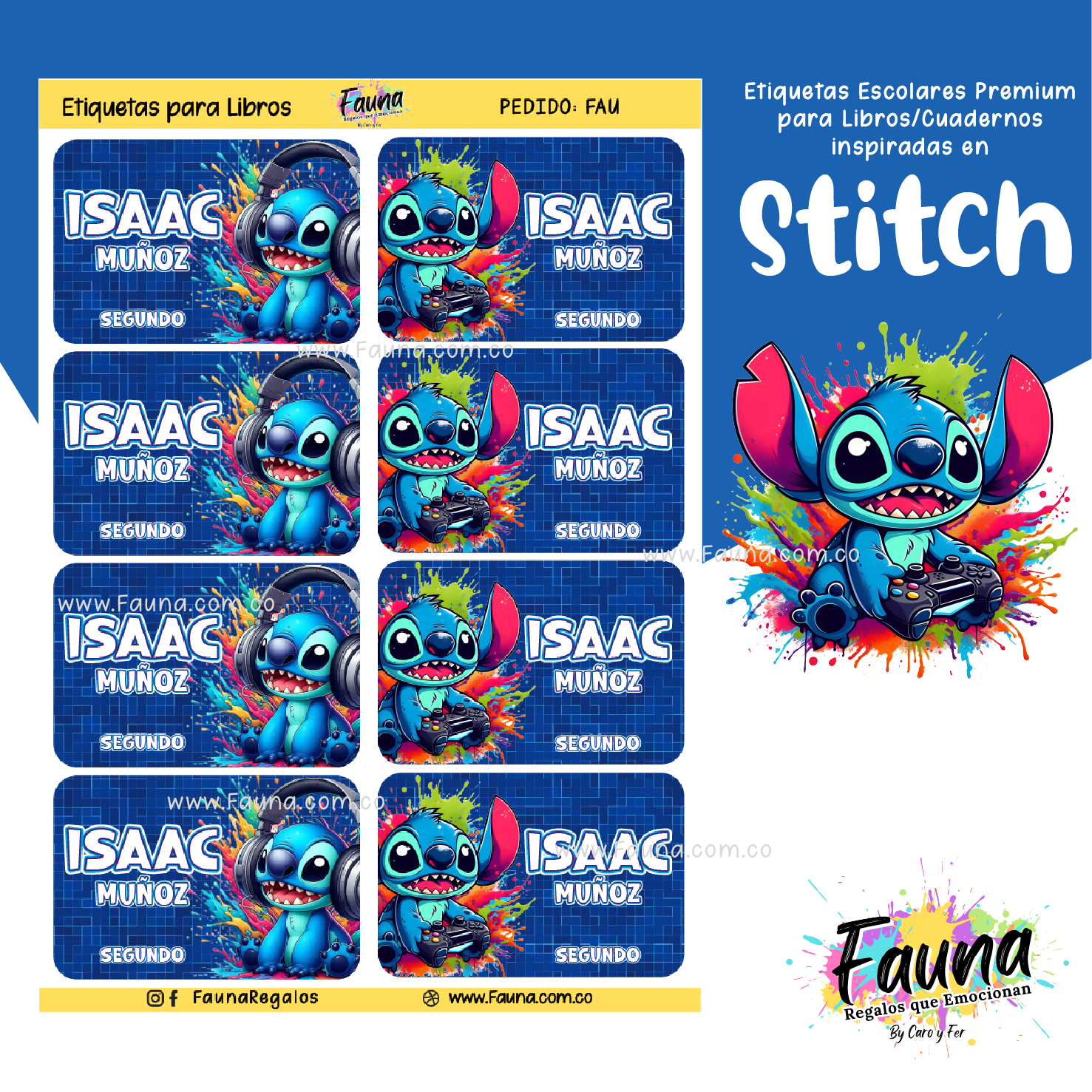 Stitch Azul 💙 - Etiquetas Escolares Premium Personalizadas