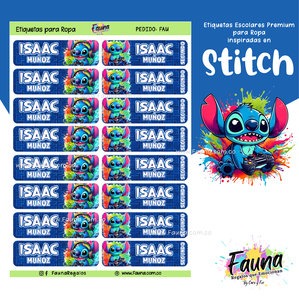 Stitch Azul 💙 - Etiquetas Escolares Premium Personalizadas