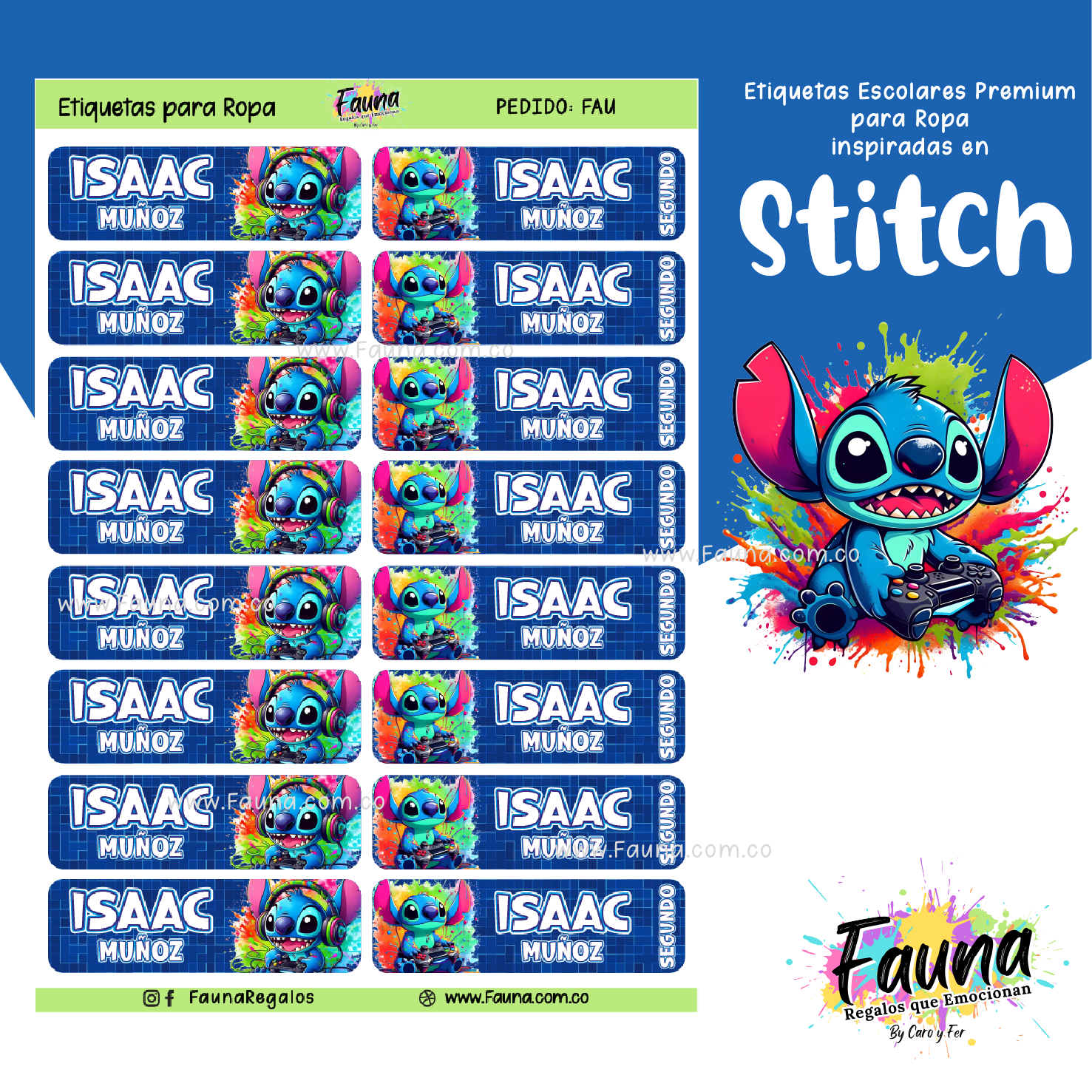 Stitch Azul 💙 - Etiquetas Escolares Premium Personalizadas