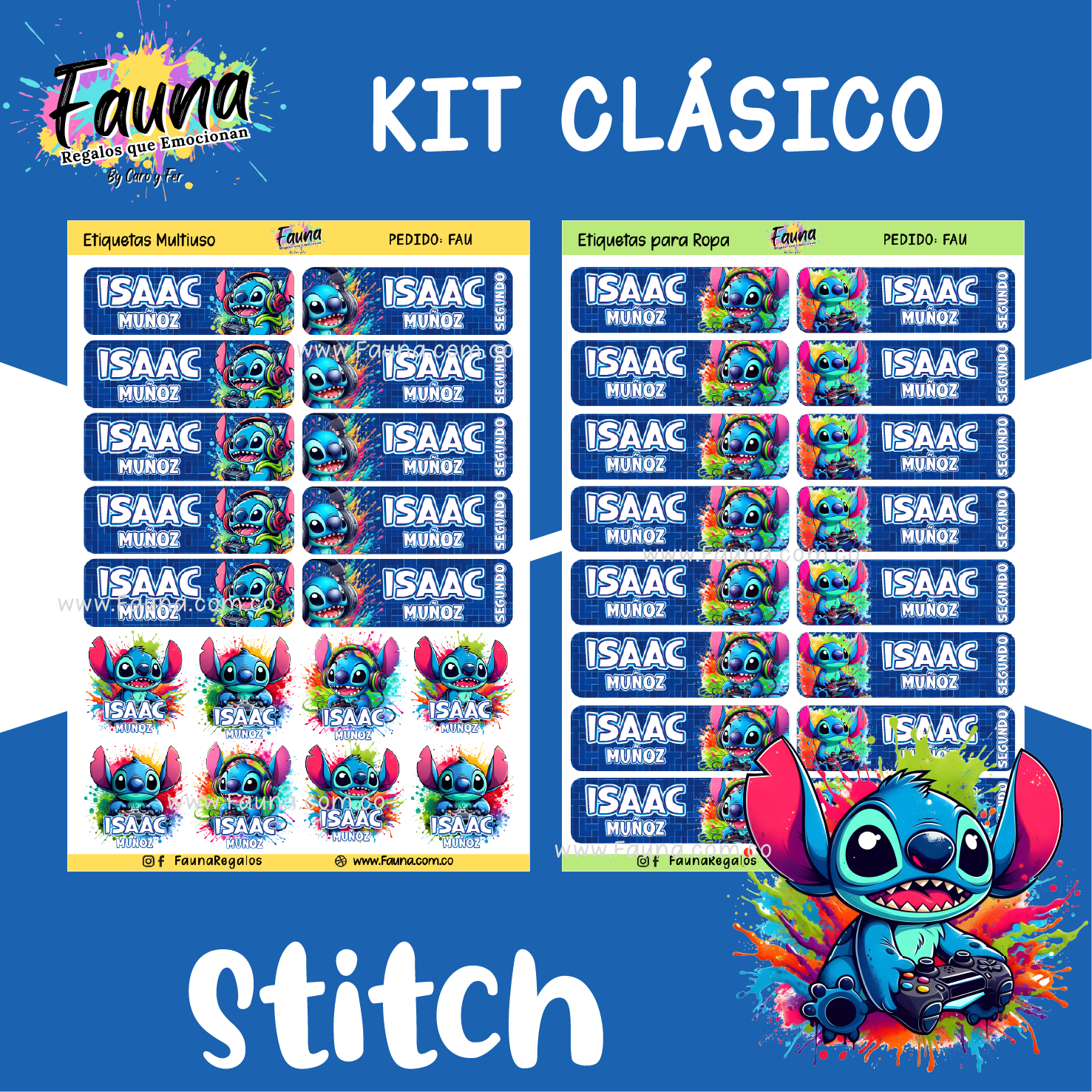 Stitch Azul 💙 - Etiquetas Escolares Premium Personalizadas