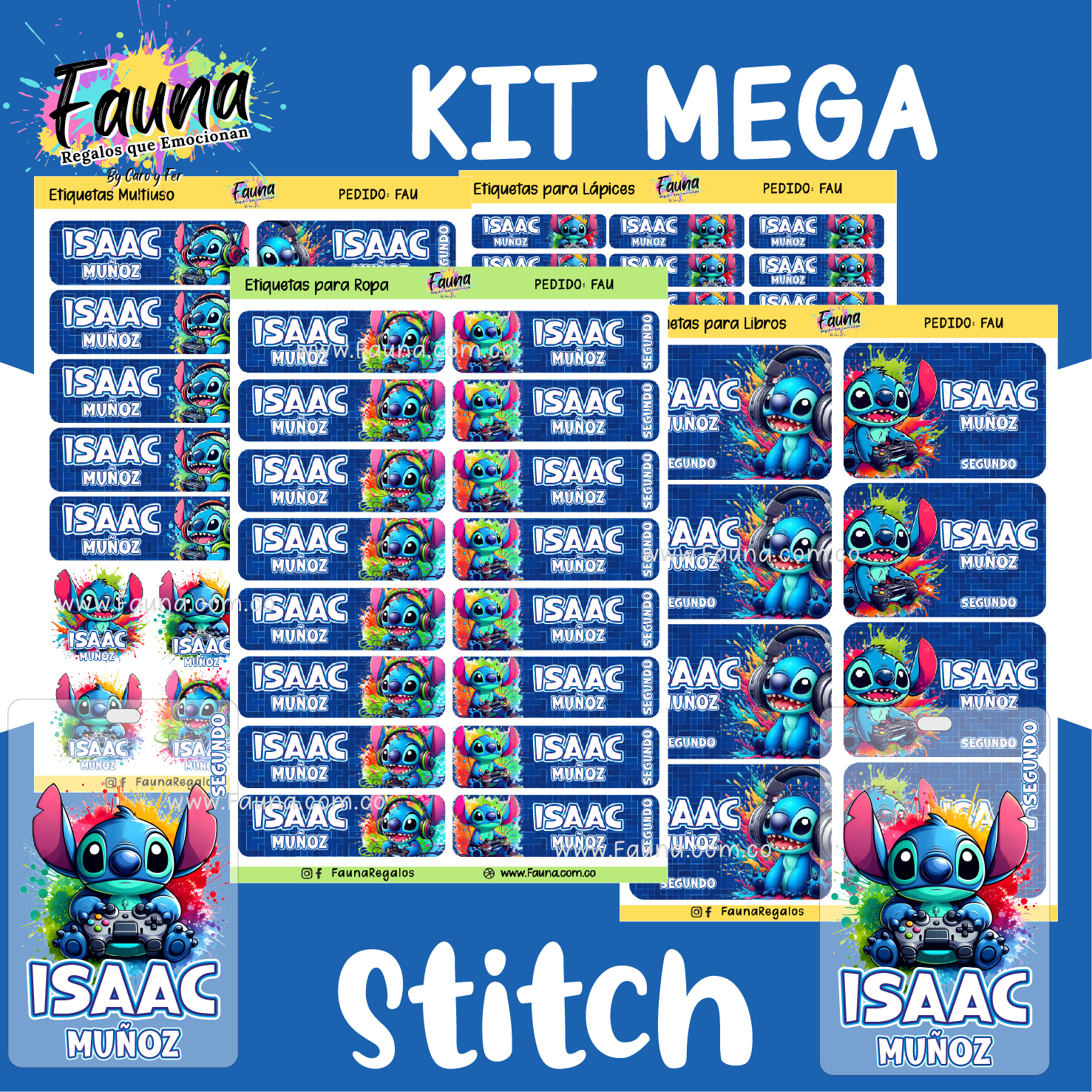 Stitch Azul 💙 - Etiquetas Escolares Premium Personalizadas